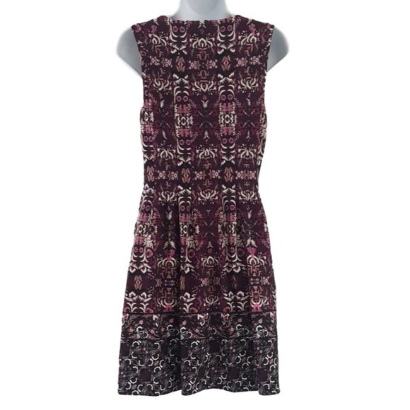 Vince Camuto Floral Dress Purple SZ 4 Pockets Pleat Sleeveless Fit Flare Career - Picture 4 of 9